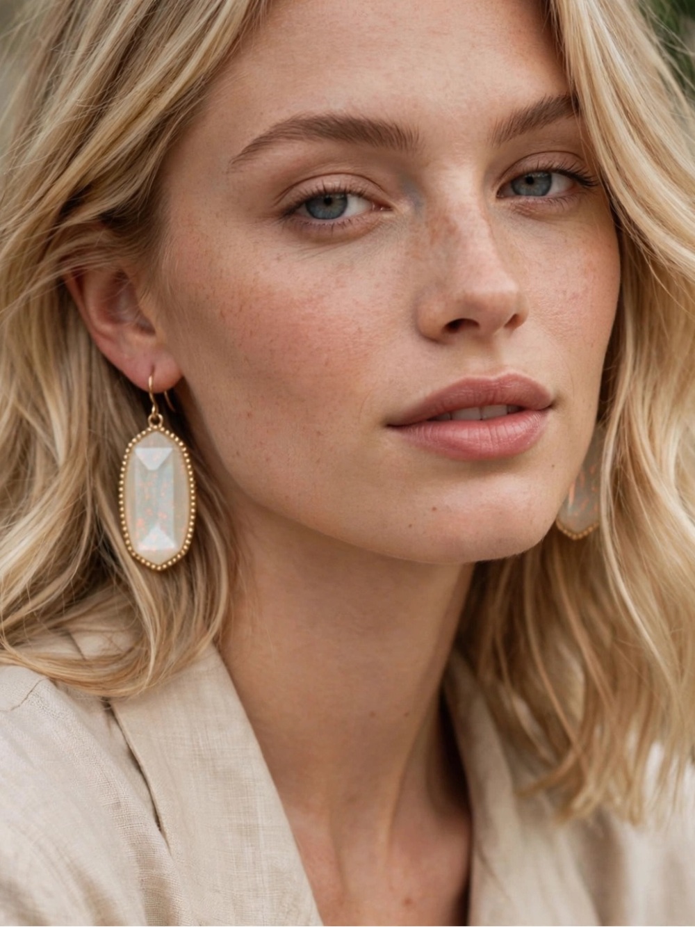 Cream Opalescent Look Acrylic Diamond Cut Earrings